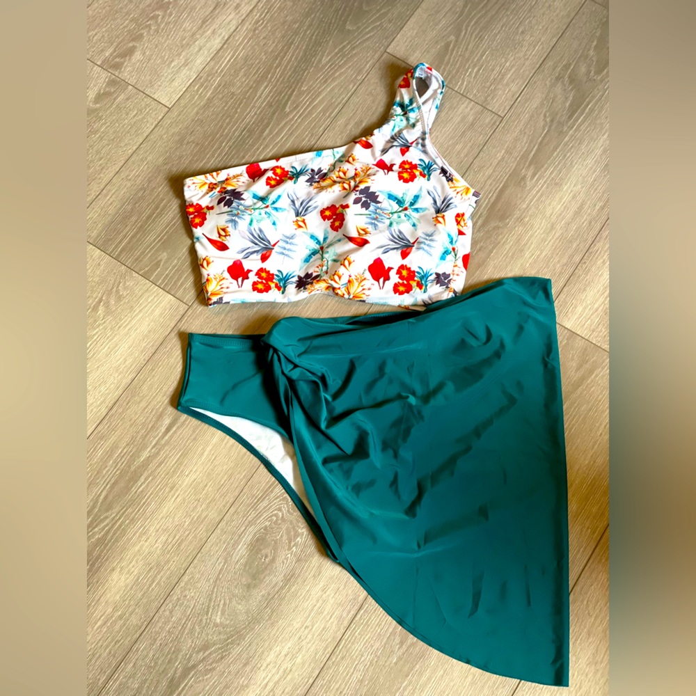 SHEIN Floral One Shoulder Bikini with Skirt